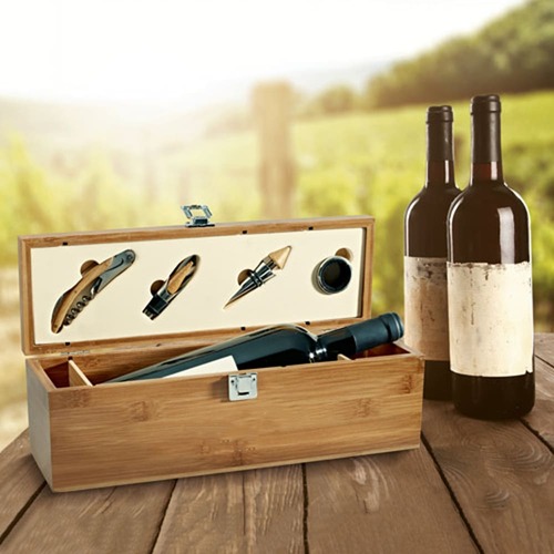 Box NoirWine Vinho 4 Peças em Bambu