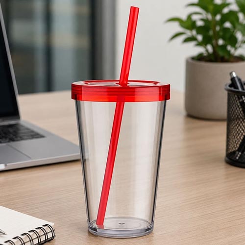 Copo Cristal Poliestireno Canudo 600ml