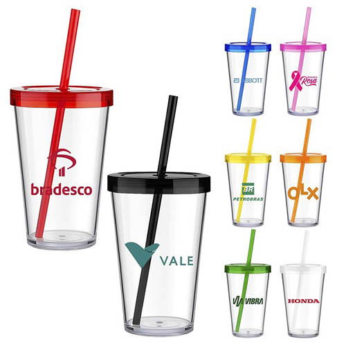 Copo Cristal Poliestireno Canudo 600ml