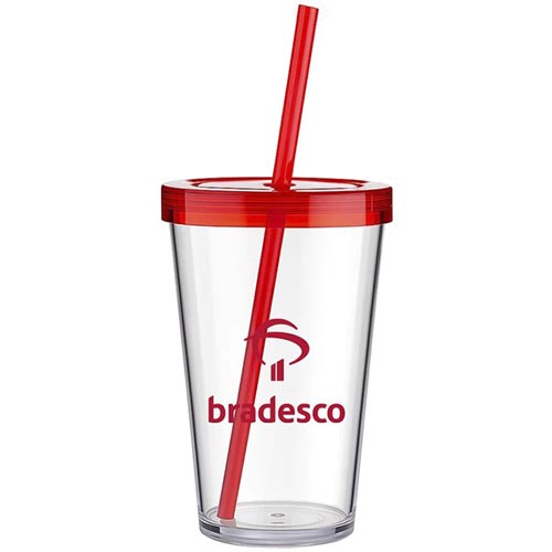 Copo Cristal Poliestireno Canudo 600ml