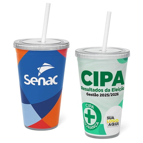 Copo Premium Parede Dupla Canudo Biodegradável 540ml