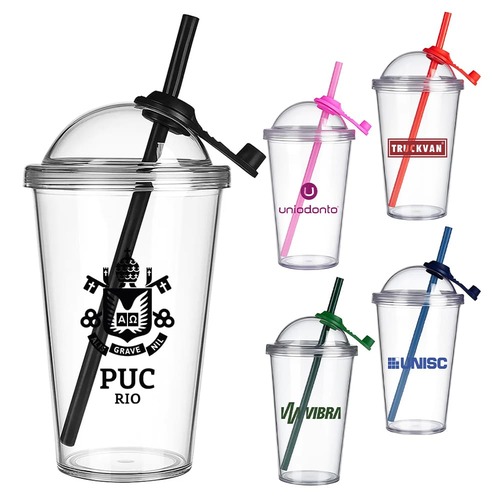 Copo Sunshine Transparente com Canudo 600ml