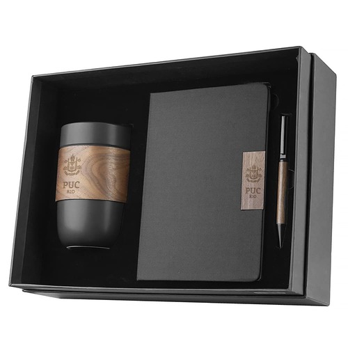 Kit Brasão com Caderno RPET, Copo e Caneta em Nogueira